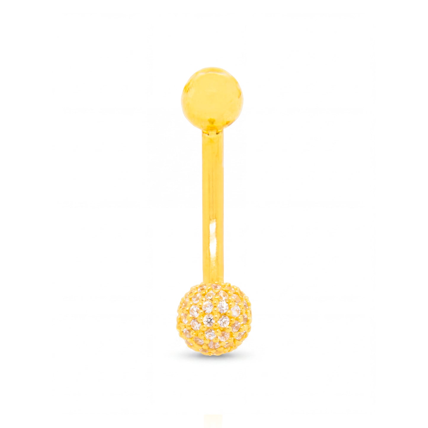 14K Yellow Gold White CZ Pave Ball Belly Ring