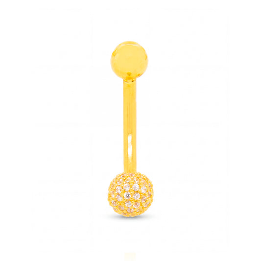14K Yellow Gold White CZ Pave Ball Belly Ring