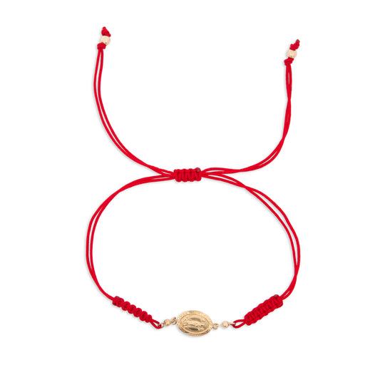 14K Yellow Gold Guadalupe Red String Bracelet