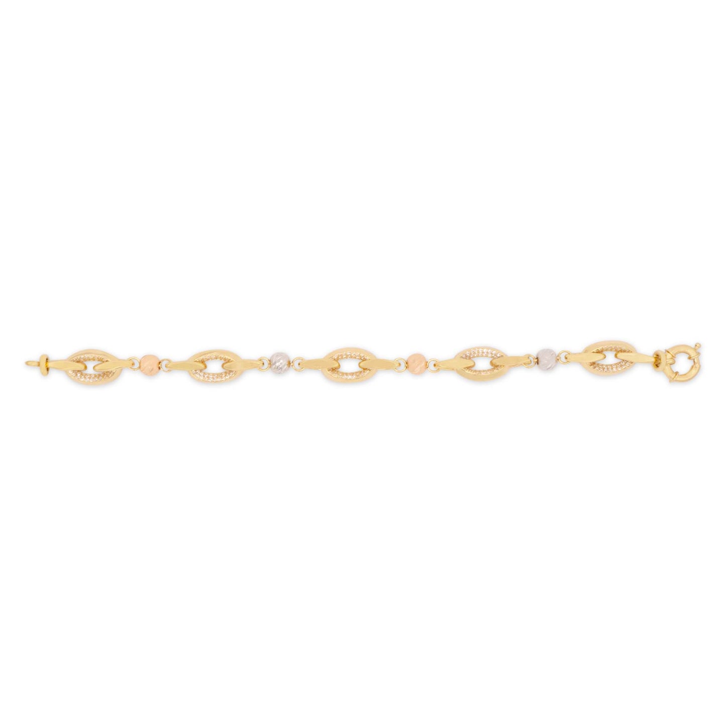 14k Tri Color Gold CZ Oval Link Bracelet