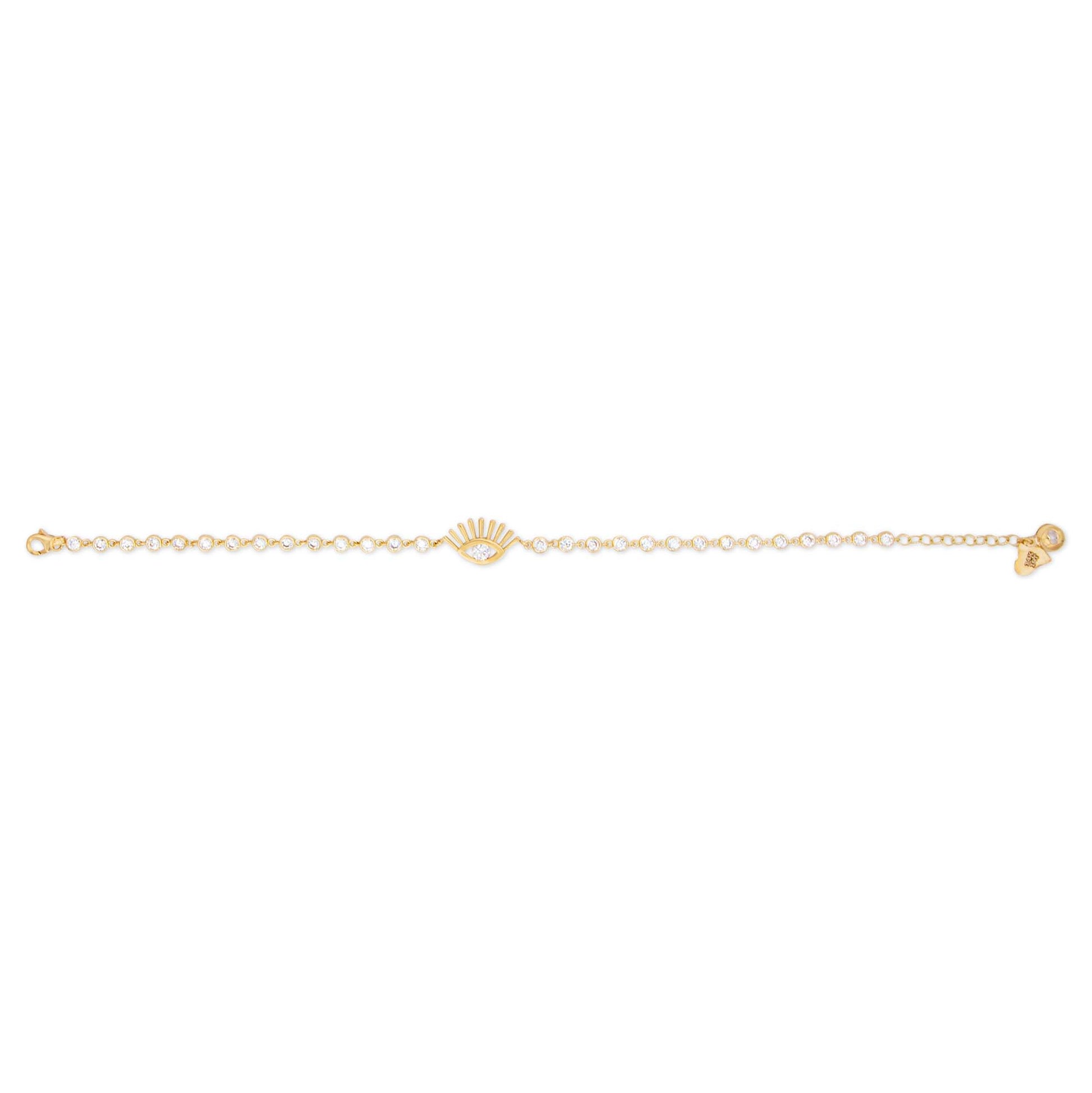 14k Yellow Gold White CZ Evil Eye Bracelet