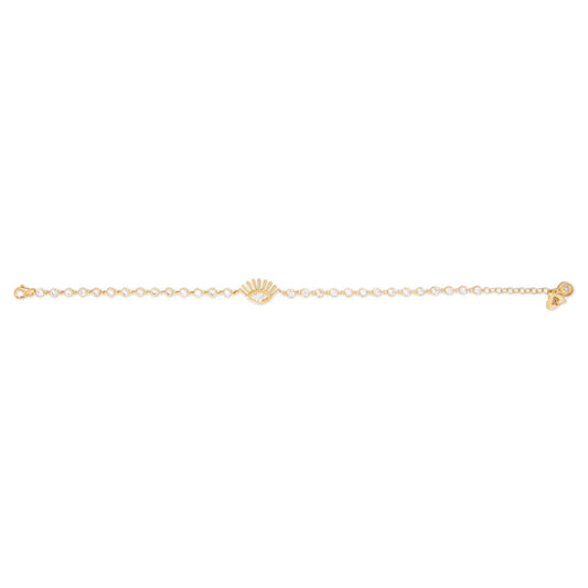 14k Yellow Gold White CZ Evil Eye Bracelet