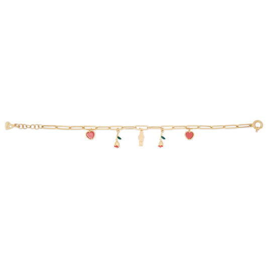 14k Yellow Gold San Benito, Red Hearts and Roses Religious Bracelet