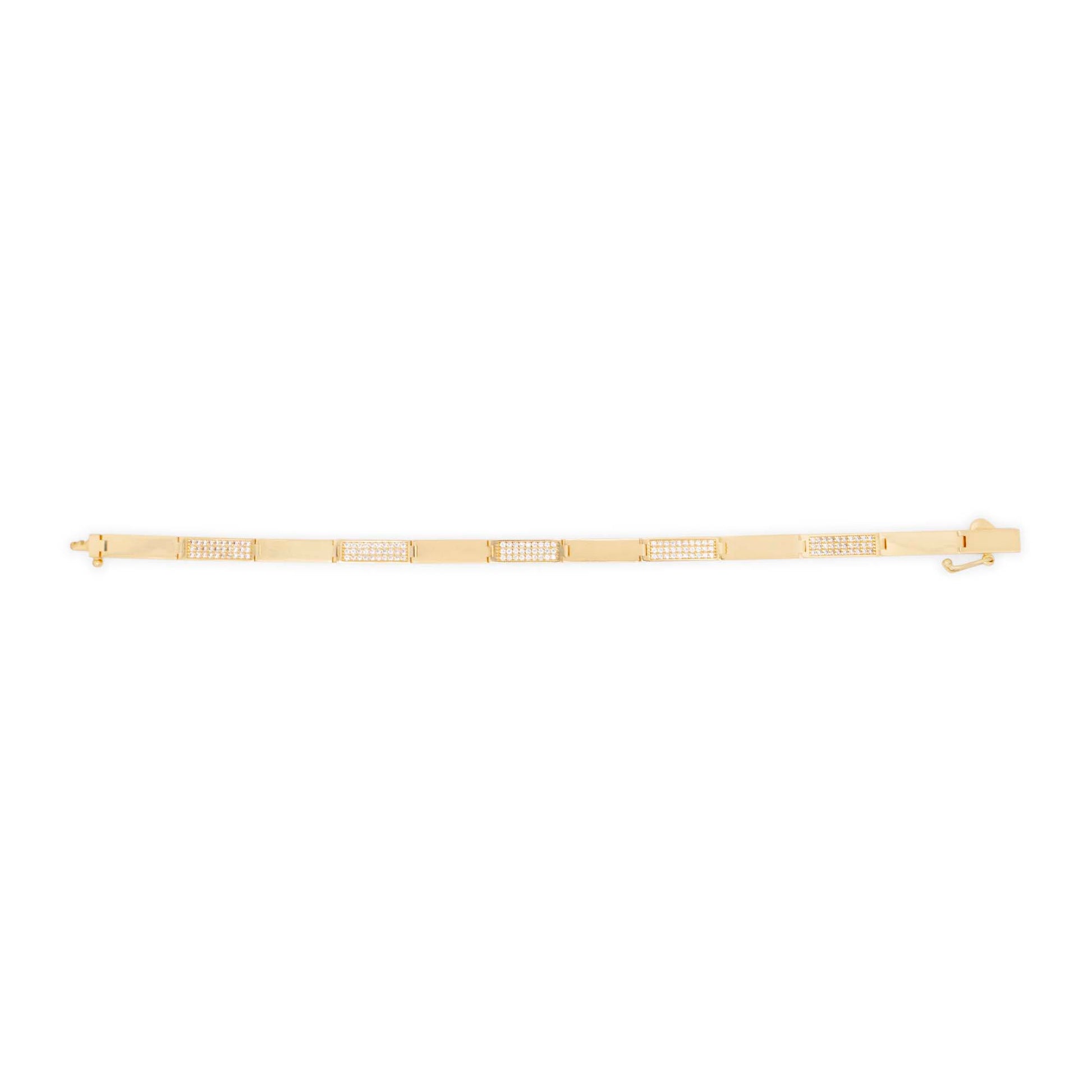 14k Yellow Gold Classic CZ Lines Rectangles Bracelet