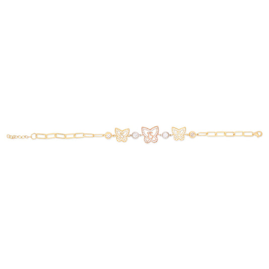 14k Tri Color Gold Quinciañera Butterfly CZ Bracelet