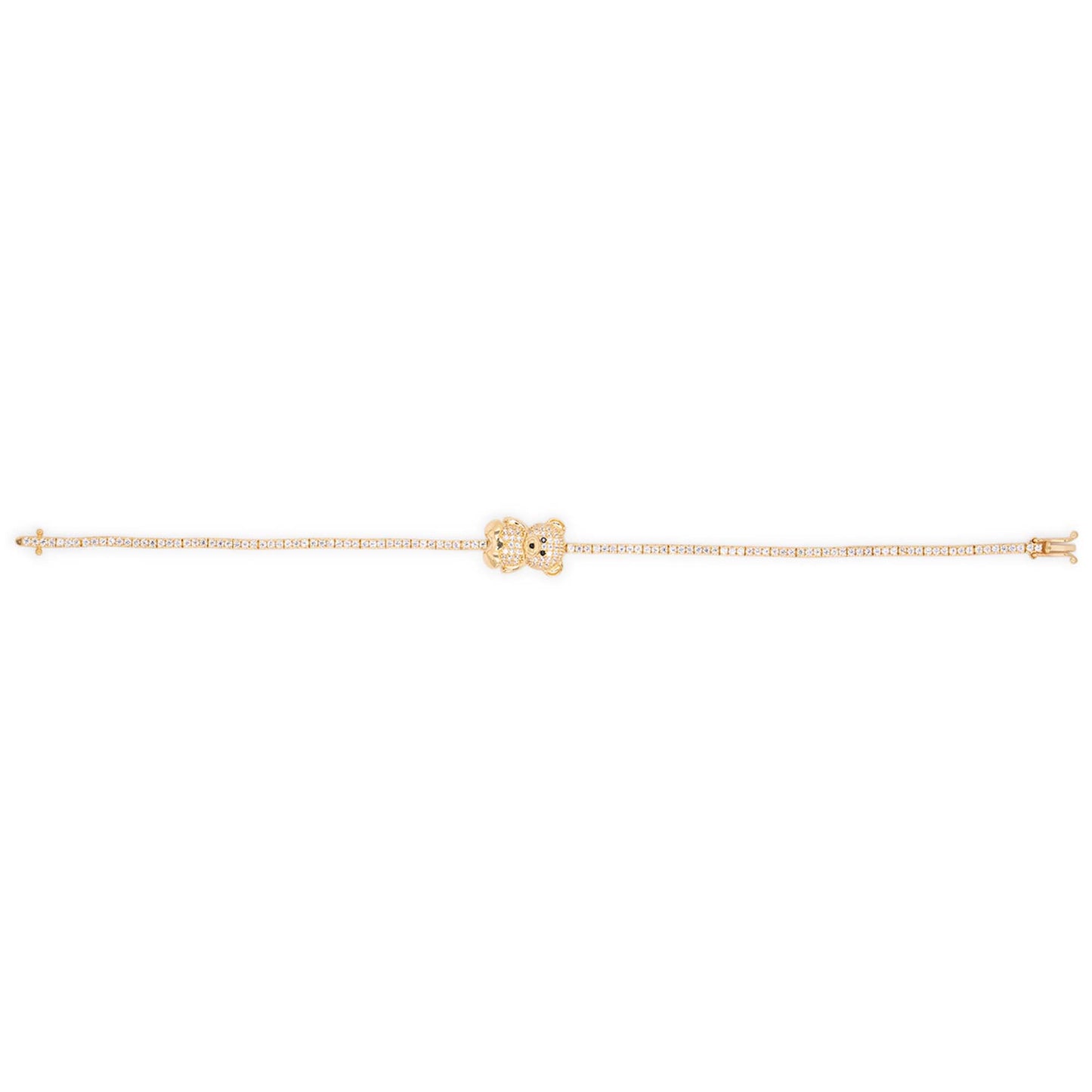 14k Yellow Gold White CZ Teddy Bear Tennis Bracelet