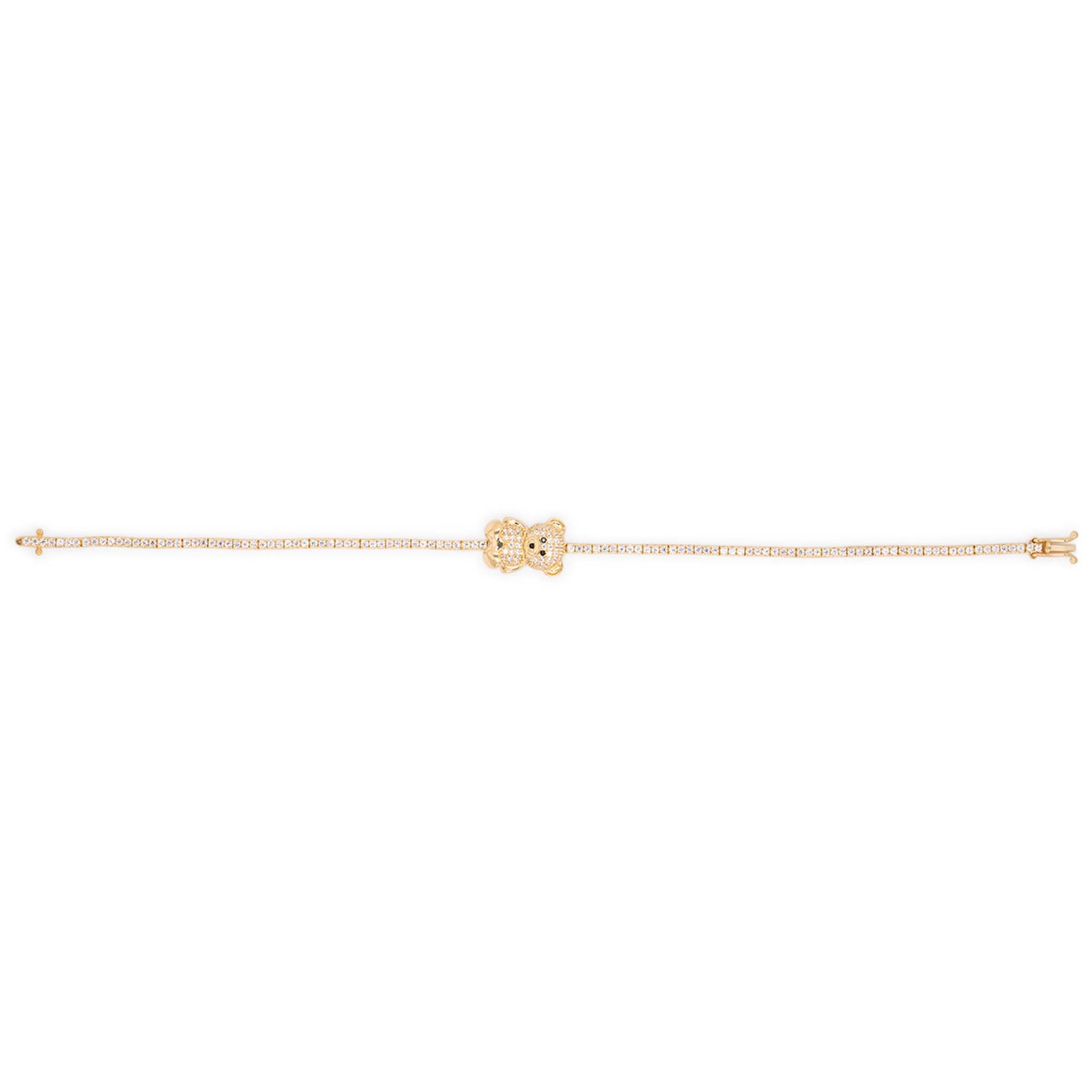 14k Yellow Gold White CZ Teddy Bear Tennis Bracelet