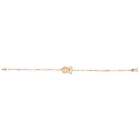 14k Yellow Gold White CZ Teddy Bear Tennis Bracelet