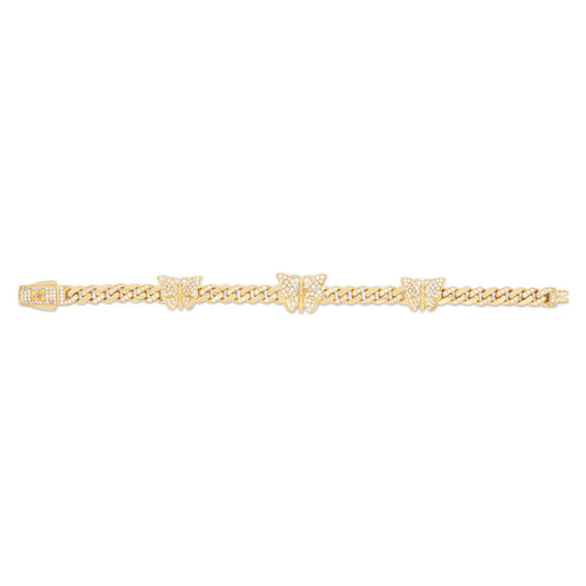 14k Yellow Gold Triple CZ Butterfly Monaco Bracelet