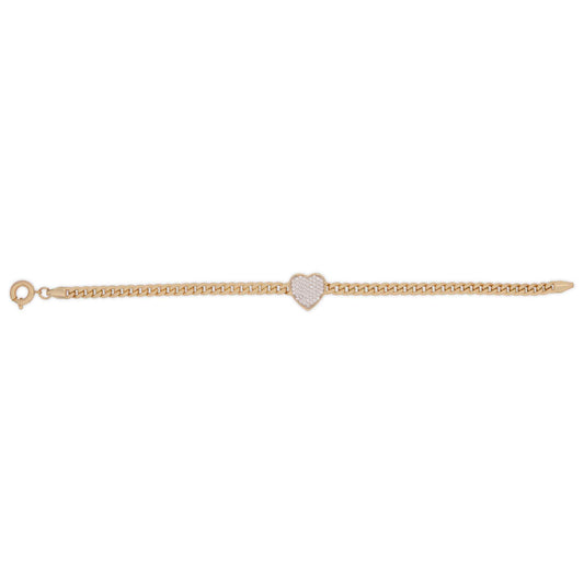 14k Yellow Gold Single CZ Heart Cuban Bracelet
