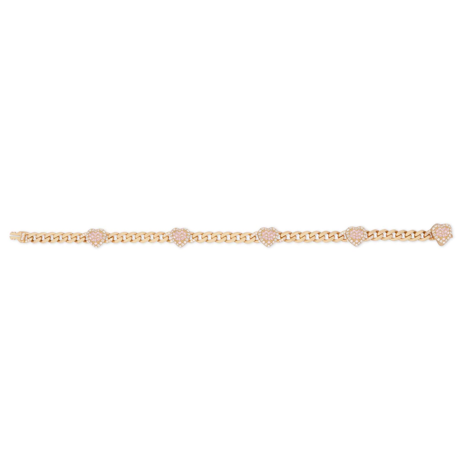 14k Yellow Gold Pink Hearts Monaco Bracelet