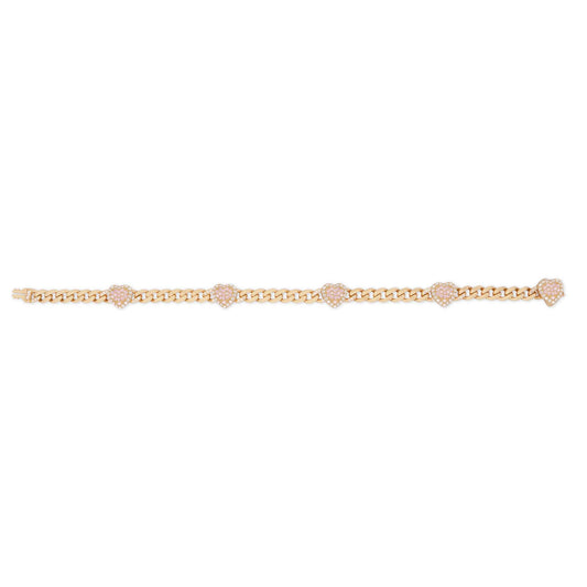 14k Yellow Gold Pink Hearts Monaco Bracelet