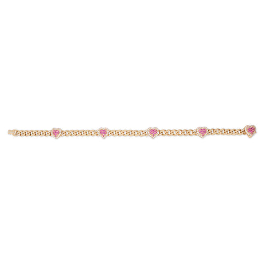 14k Yellow Gold Red Hearts Monaco Bracelet