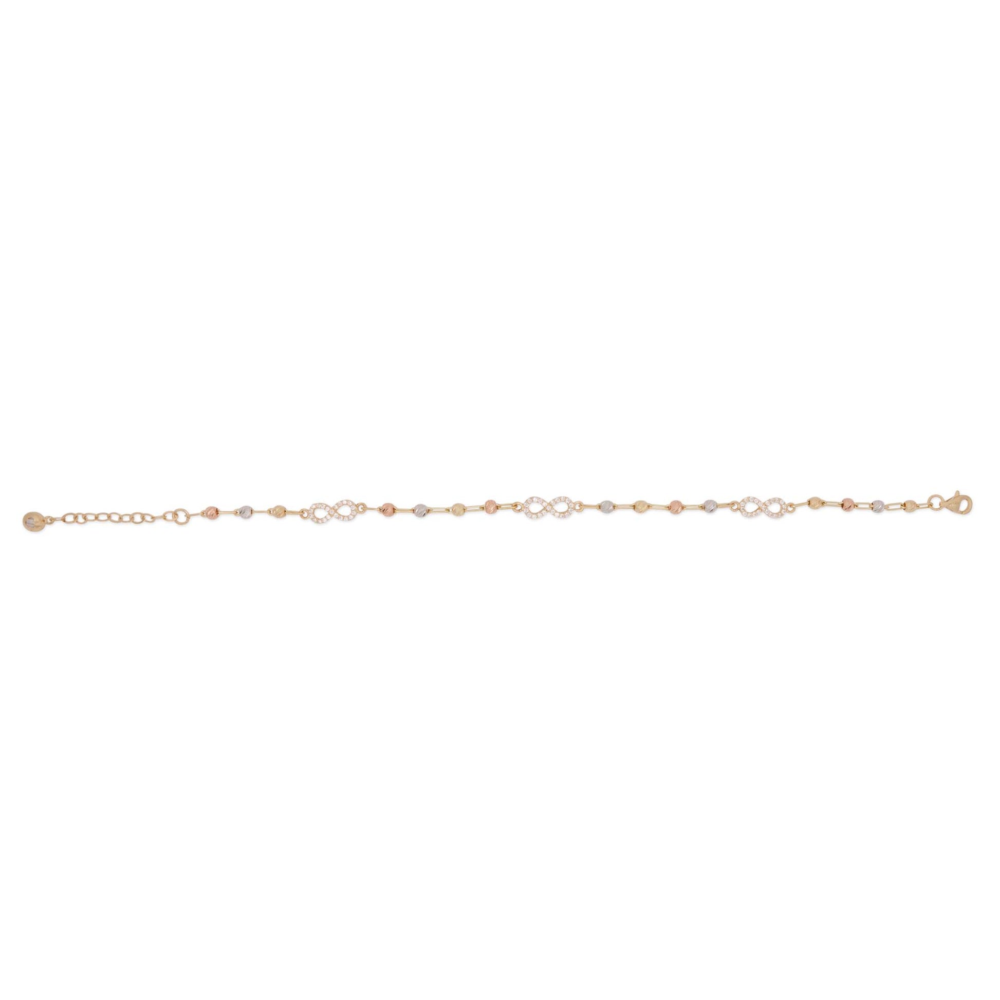14k Tri Color Gold Infinity and Beads Dainty Bracelet