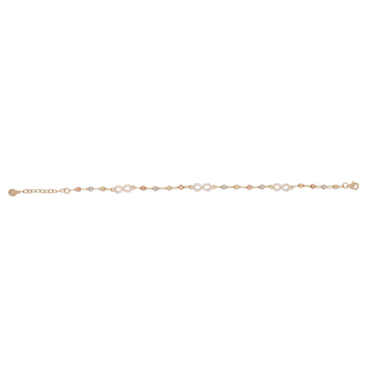 14k Tri Color Gold Infinity and Beads Dainty Bracelet