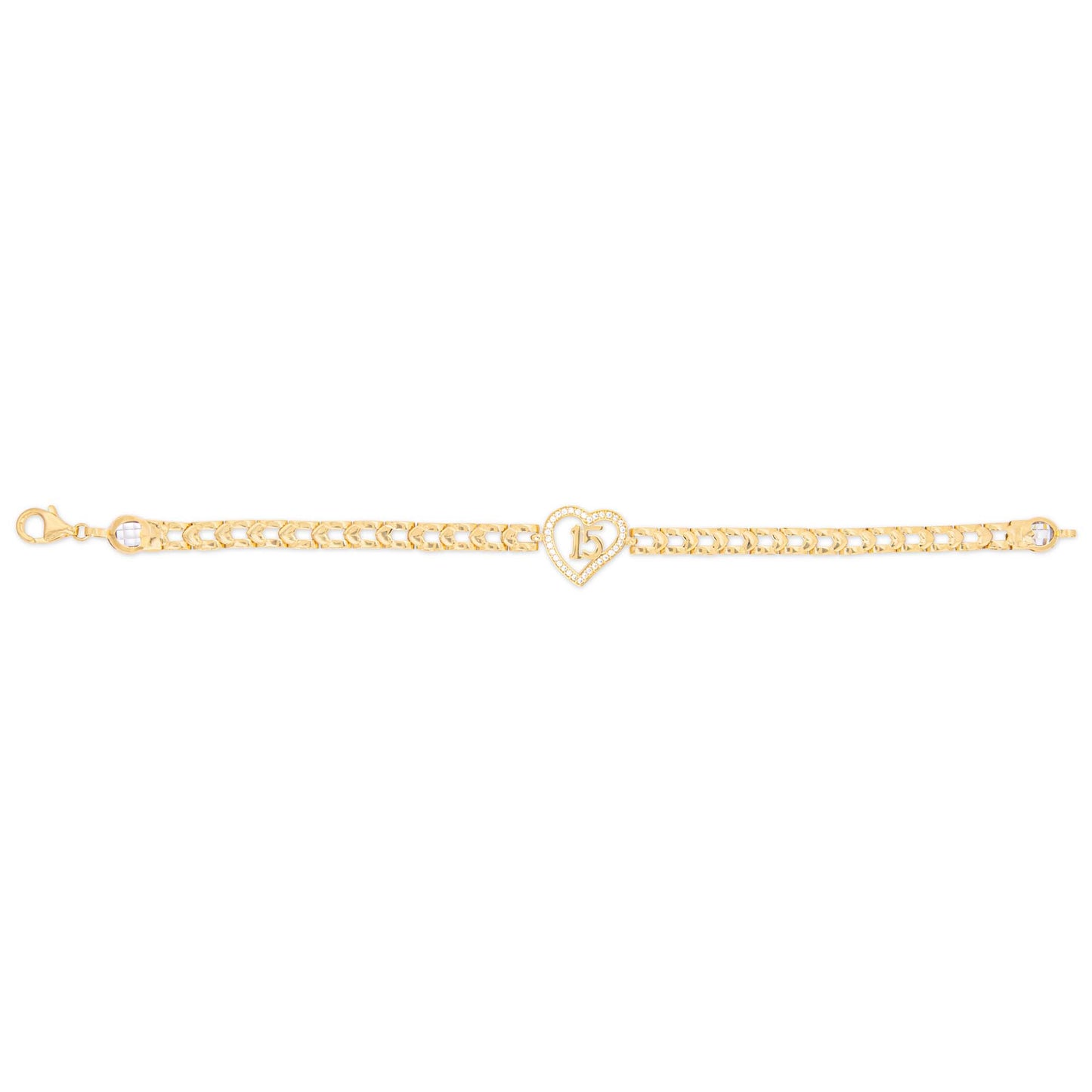 14k Yellow Gold 15 años Heart Bracelet
