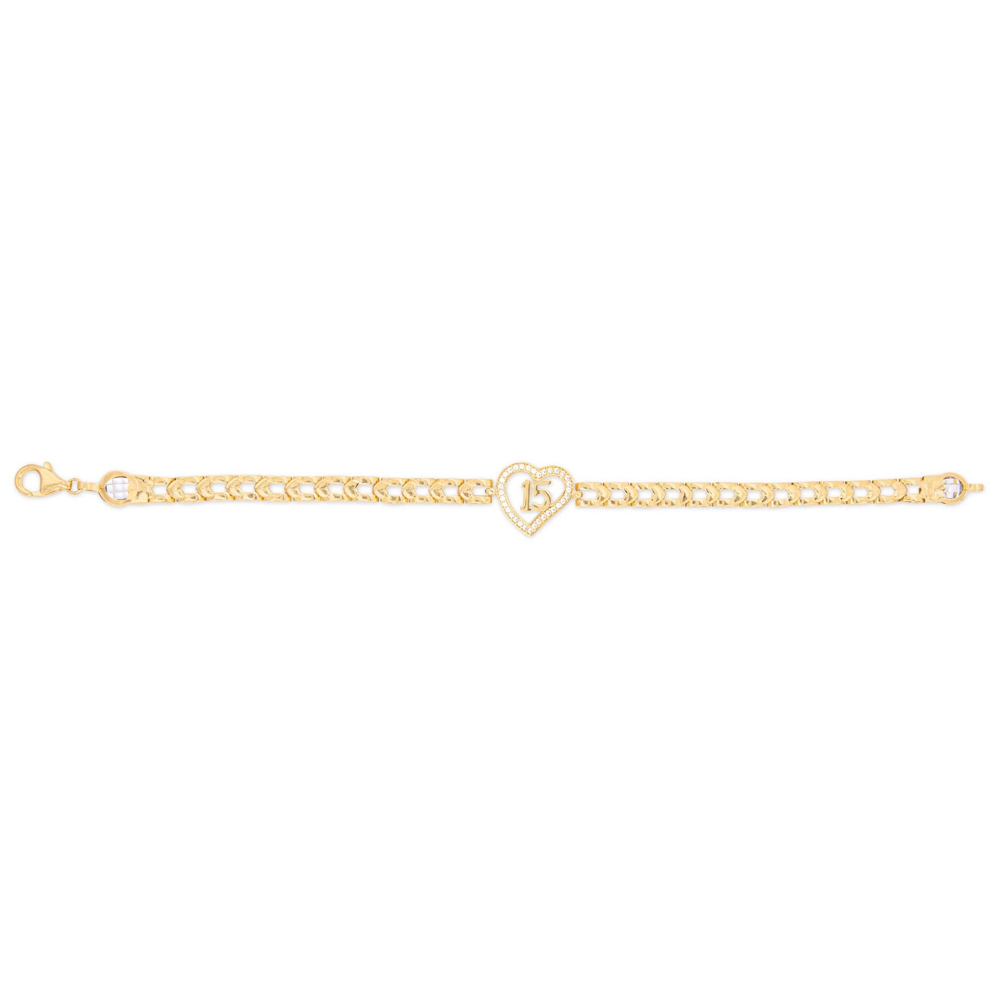 14k Yellow Gold 15 años Heart Bracelet