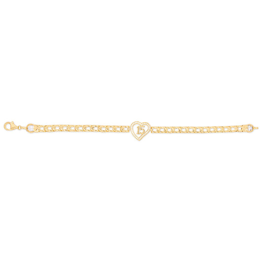 14k Yellow Gold 15 años Heart Bracelet