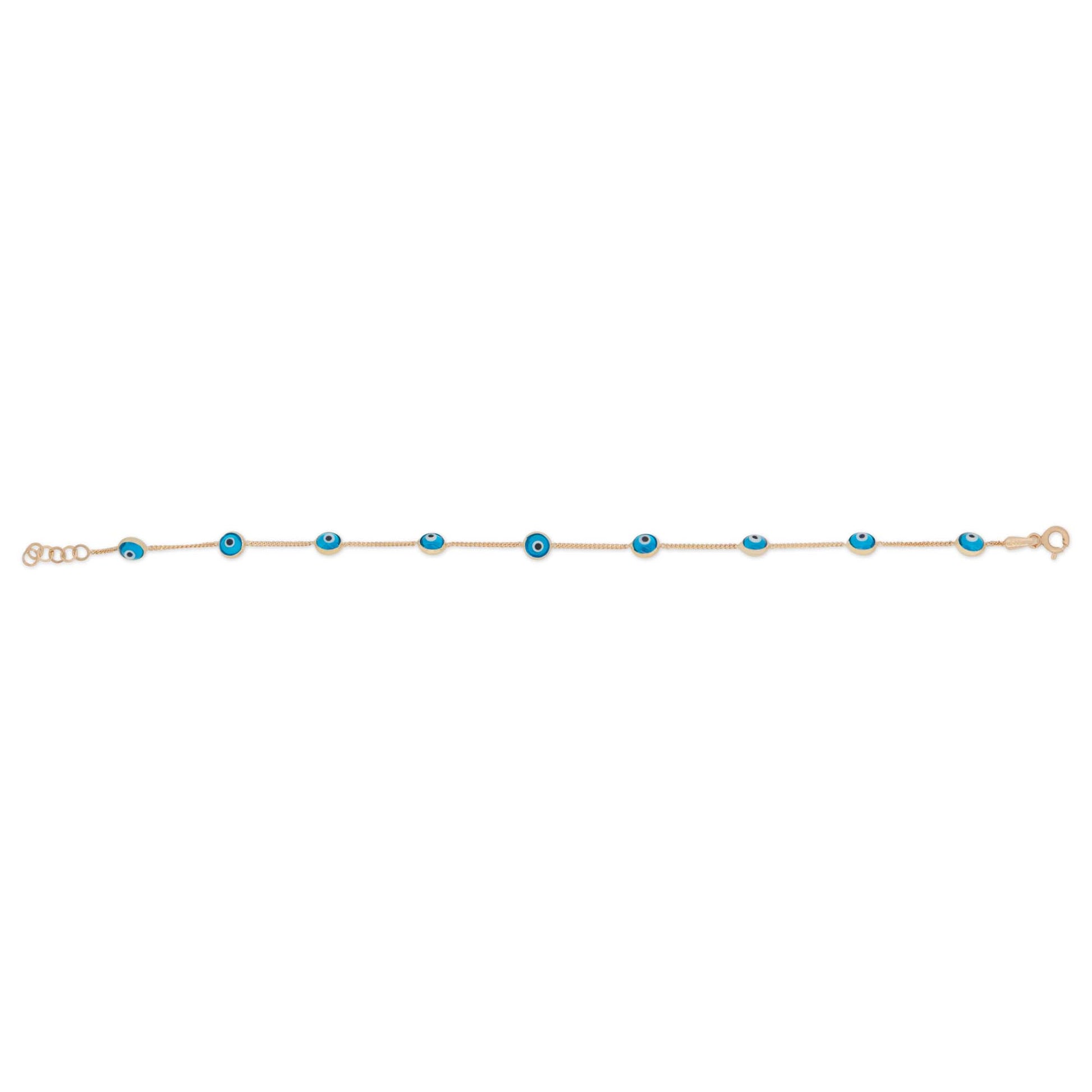 14k Yellow Gold Blue Evil Eye Station Bracelet