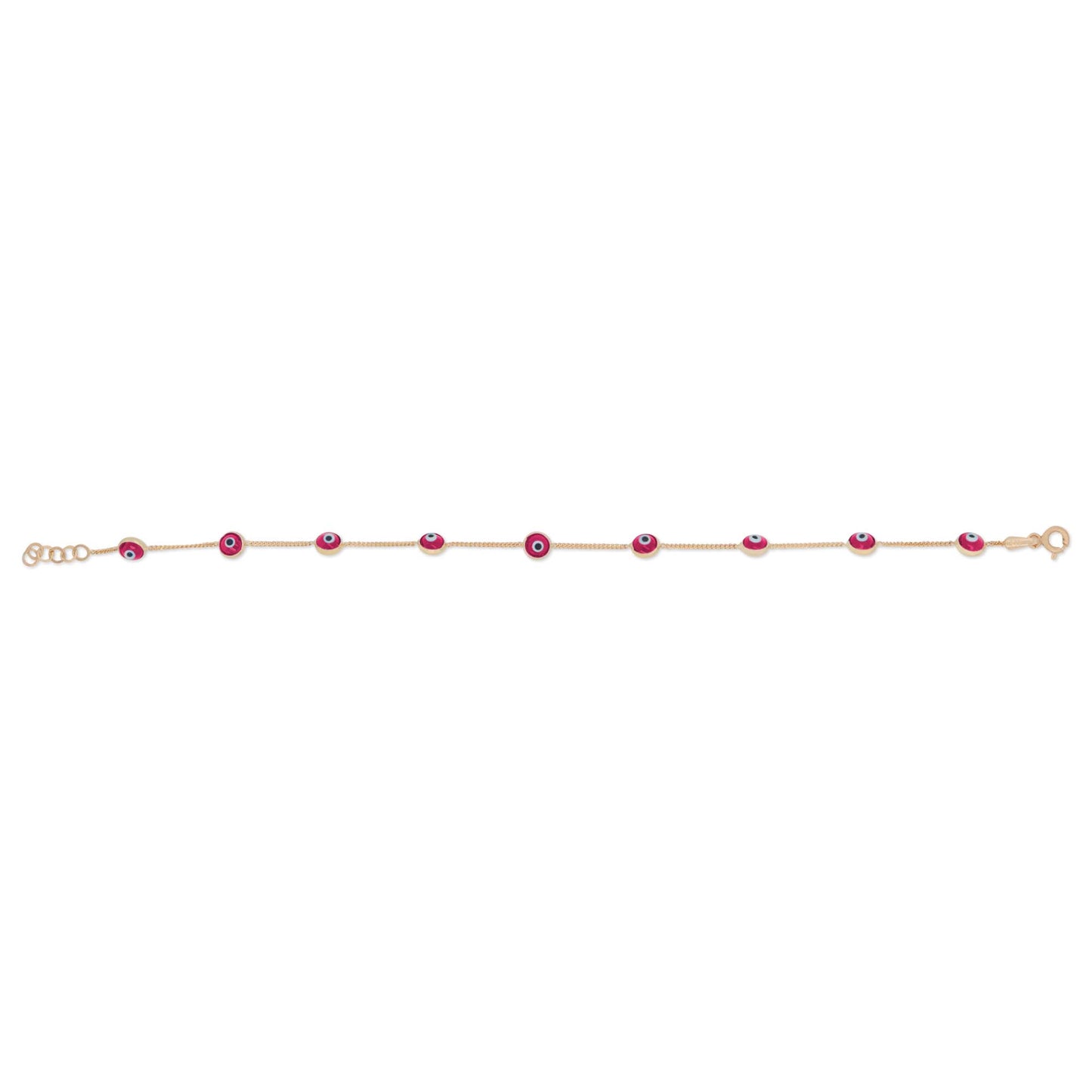14k Yellow Gold Red Evil Eye Station Bracelet