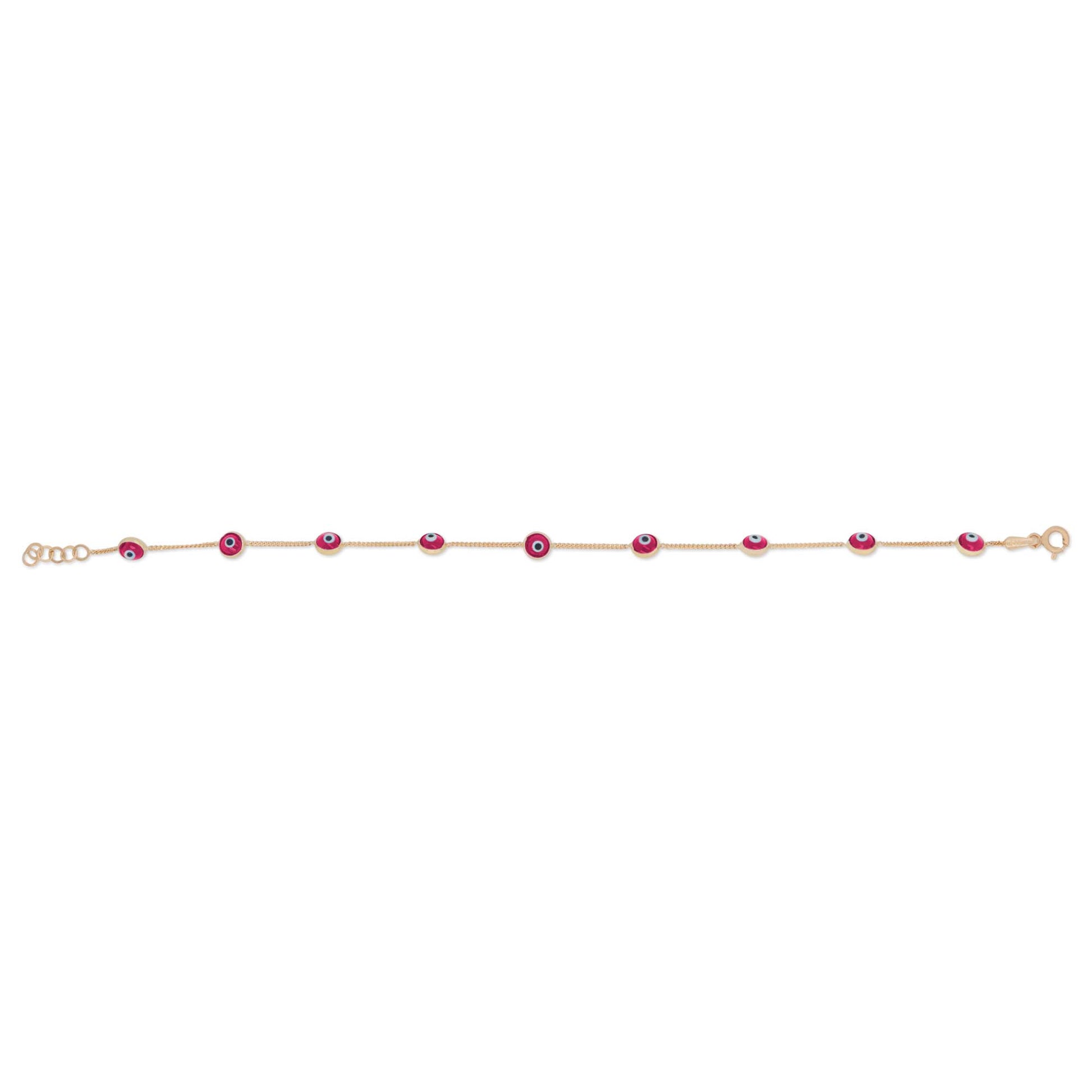 14k Yellow Gold Red Evil Eye Station Bracelet