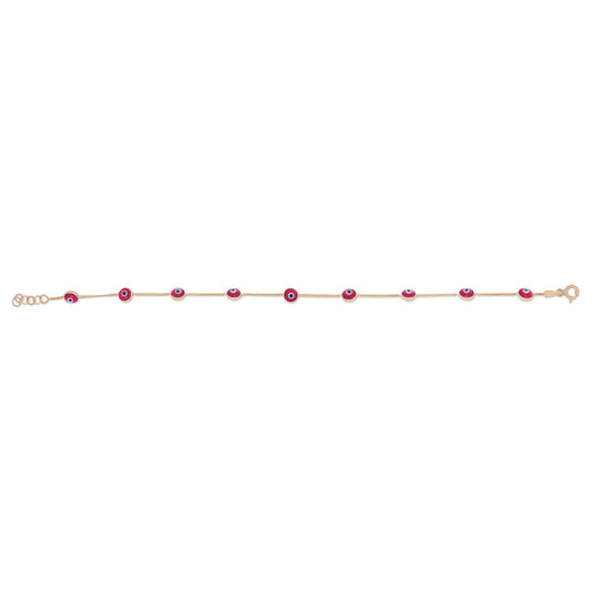 14k Yellow Gold Red Evil Eye Station Bracelet