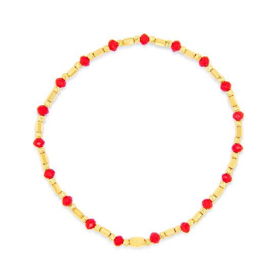 14k Yellow Gold Red Beads Elastic Bracelet