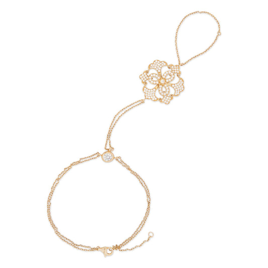 14k Yellow Gold Open Flower Hand Chain Bracelet