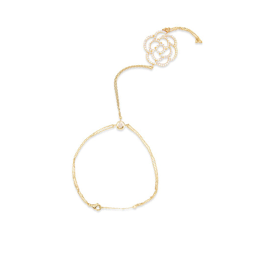 14k Yellow Gold Open Rose Hand Chain Bracelet