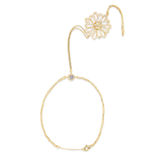 14k Yellow Gold Open Flower Hand Chain Bracelet-1