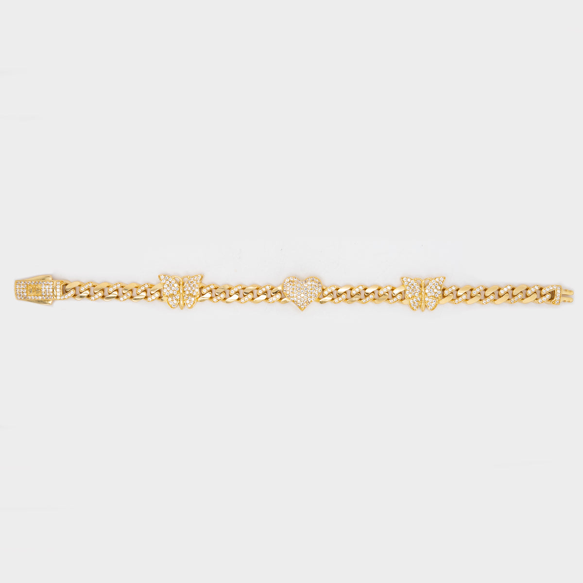 14K Yellow Gold CZ Butterfly Heart Monaco Women's Bracelet