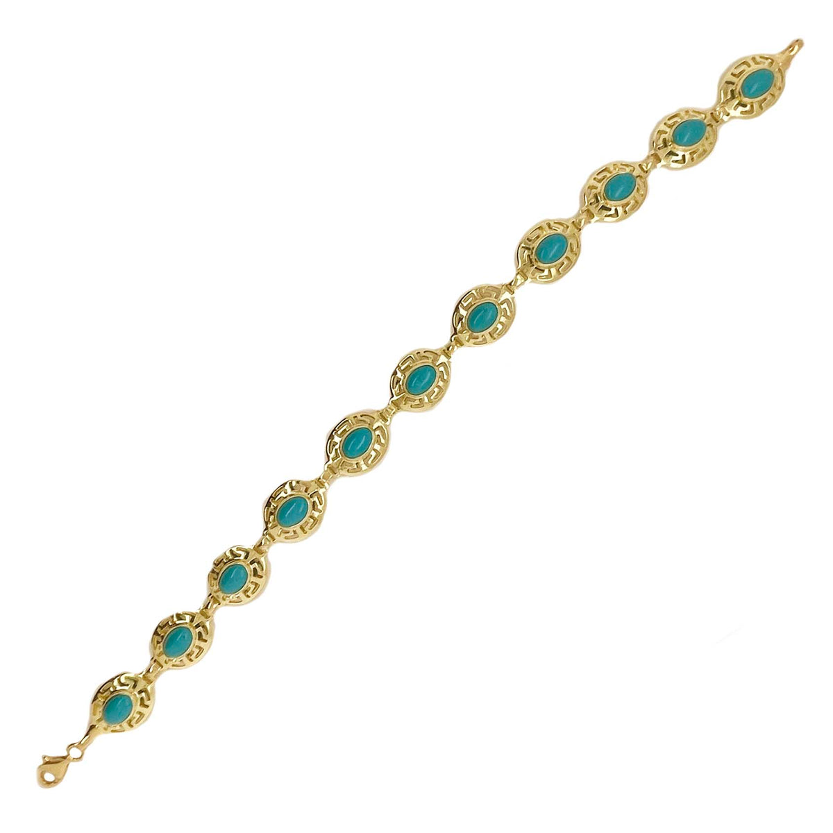 14K Yellow Gold Teal Oval Women's Bracelet