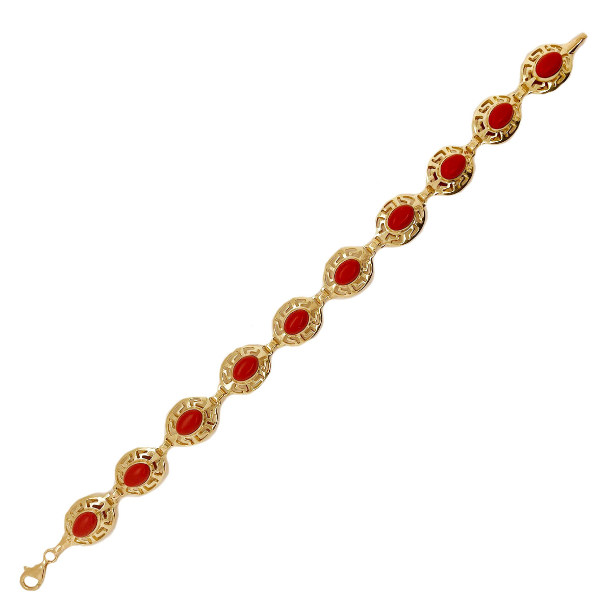 14K Yellow Gold Coral Oval Women's Bracelet