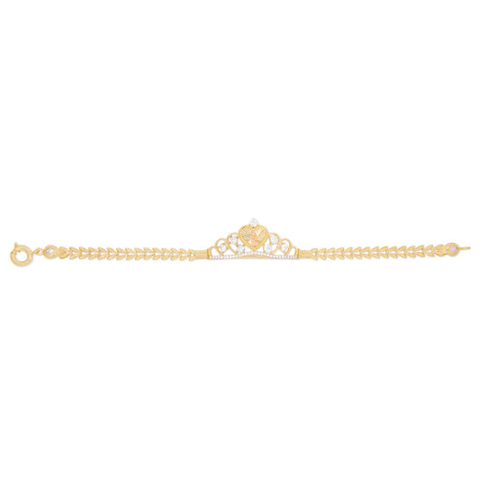 14k Yellow Gold White CZ Virgen Maria Crown Bracelet