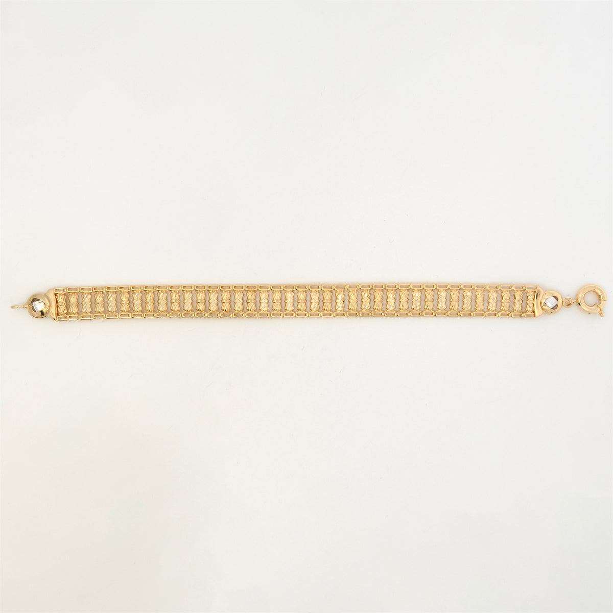 14K Yellow Gold Diamond-Cut Ribbon Textured Women's Baracelet