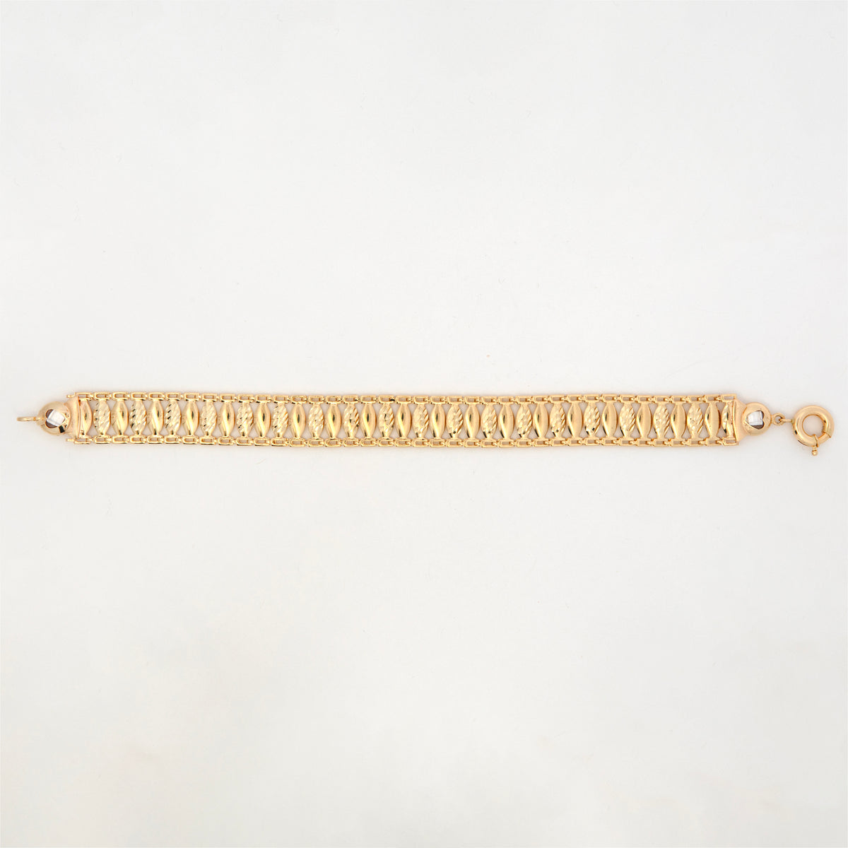 14K Yellow Gold Diamond-Cut Marquise Detailed Women's Bracelet