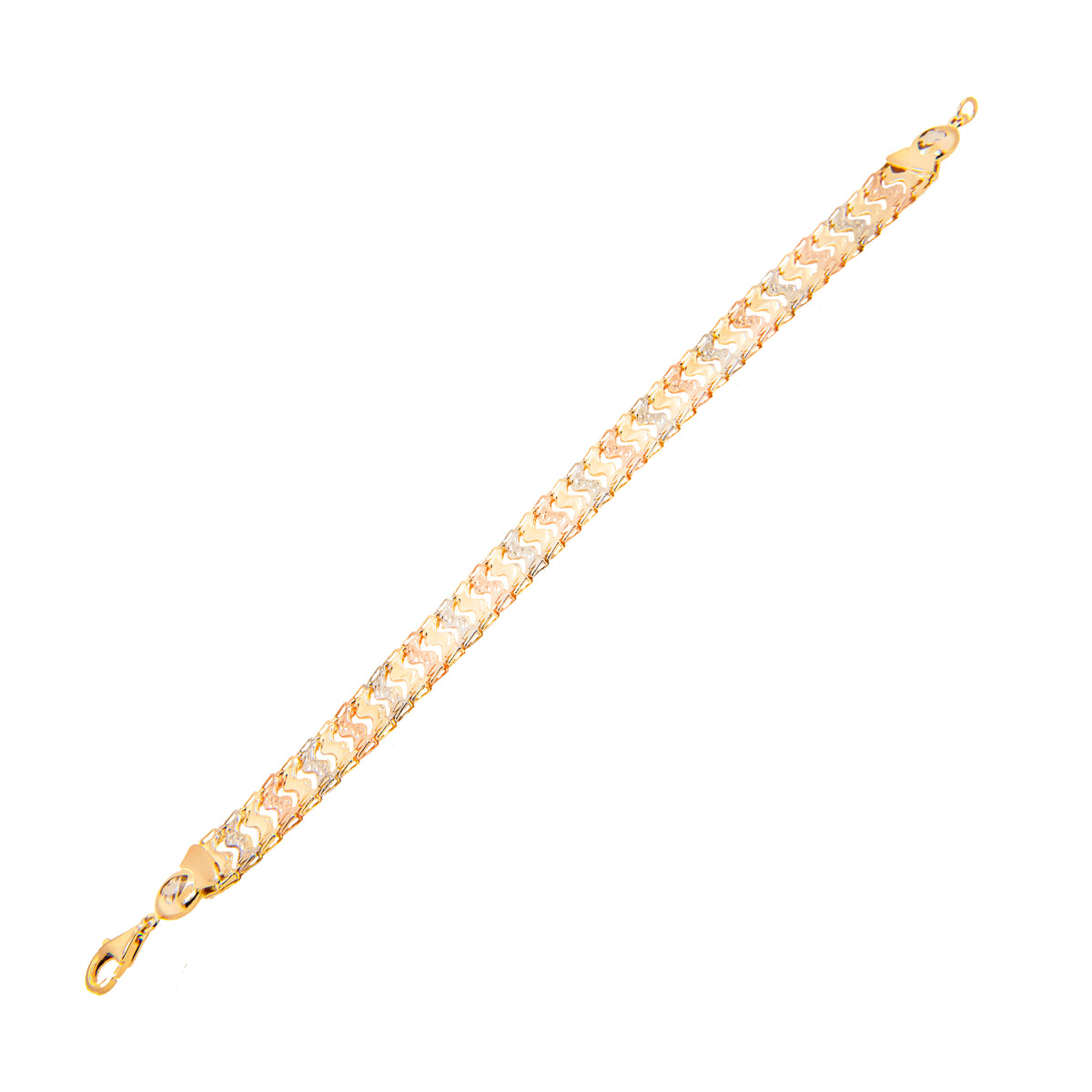 14K Tri-Color Gold Diamond-Cut S-Link Women's Bracelet