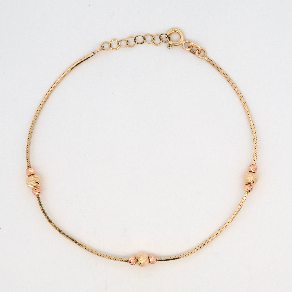 14K Tri Color Textured Station Bead Women's Bracelet