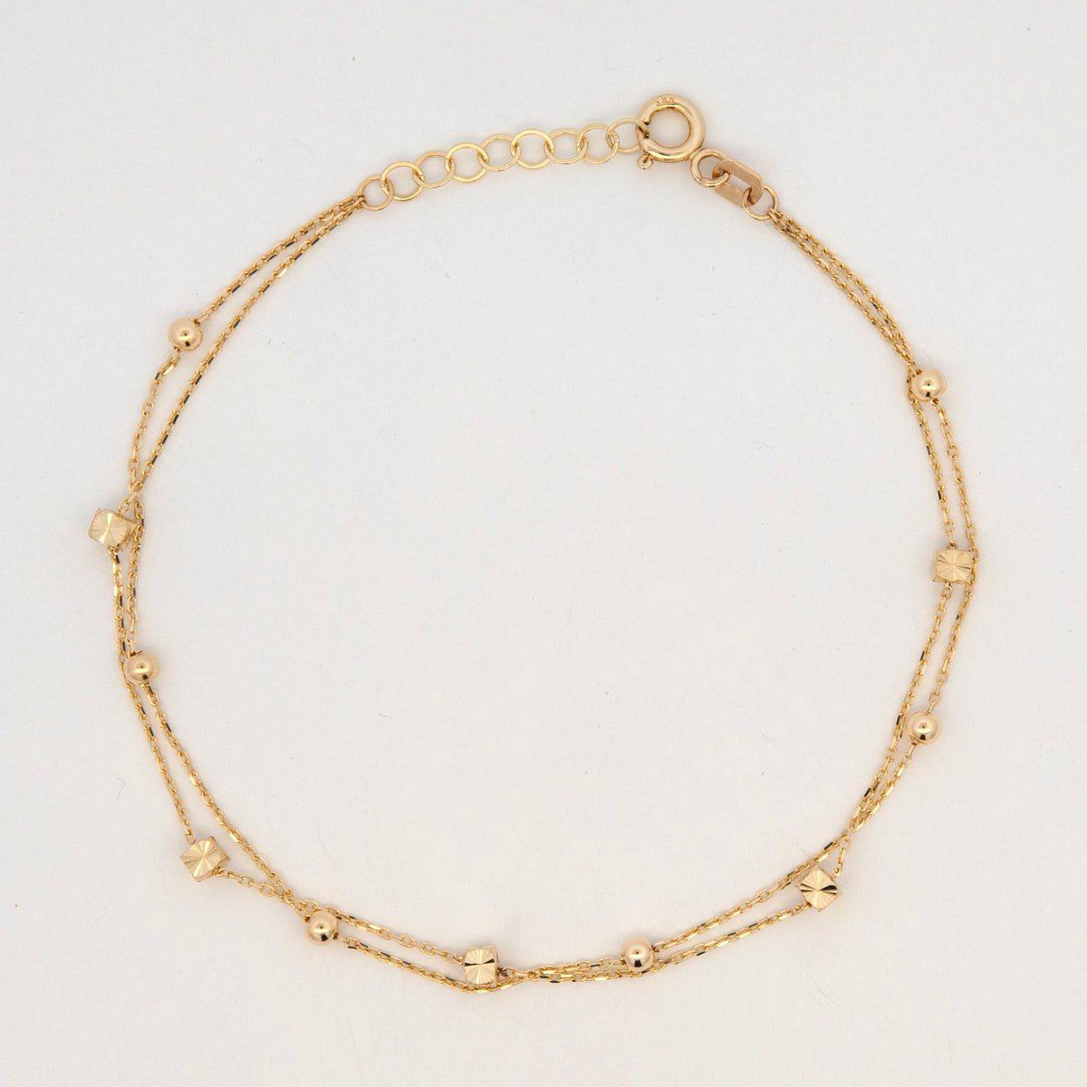 14K Yellow Gold Double Strand Bead Station Women's Bracelet
