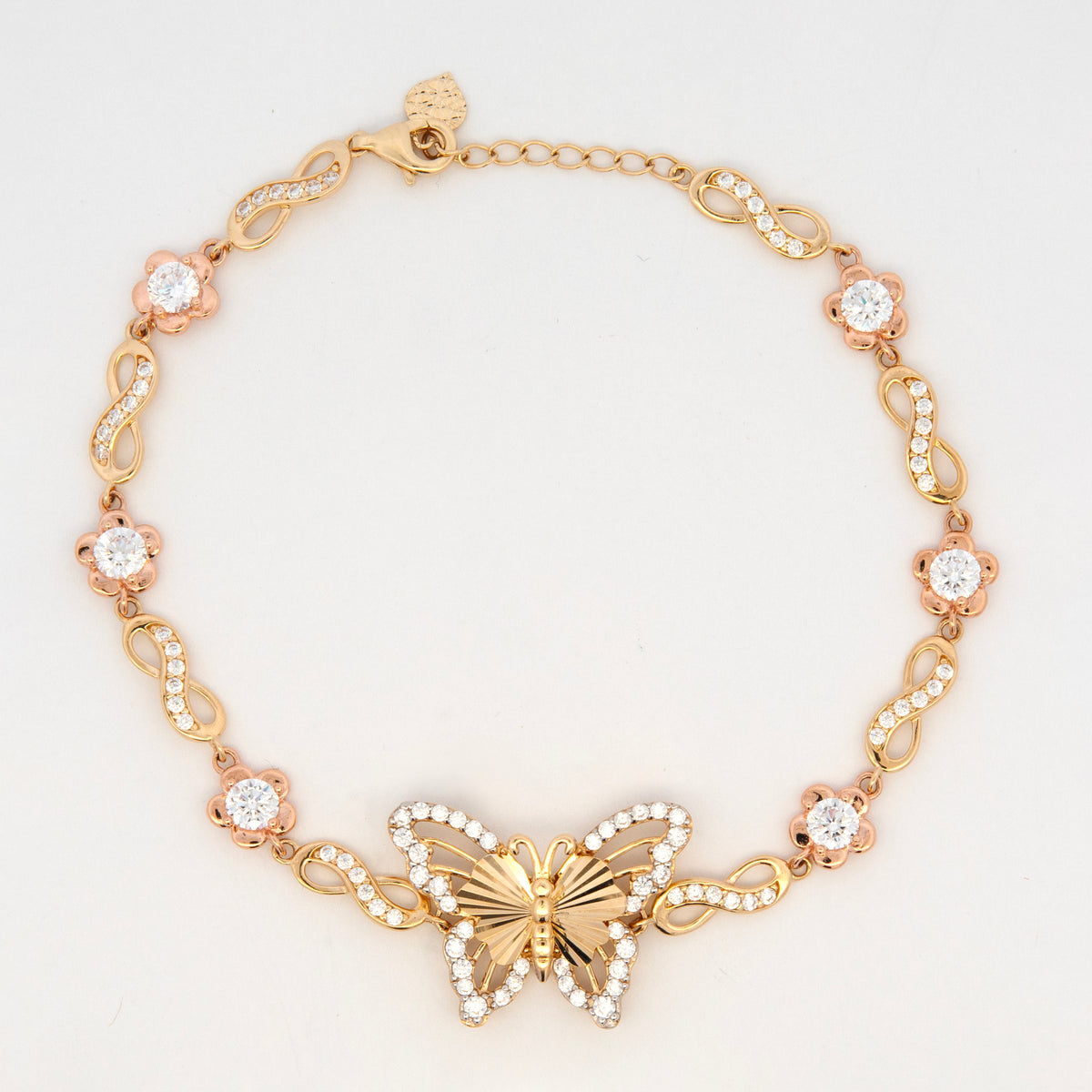 14K Yellow Gold Butterfly CZ Infinity Link Bracelet