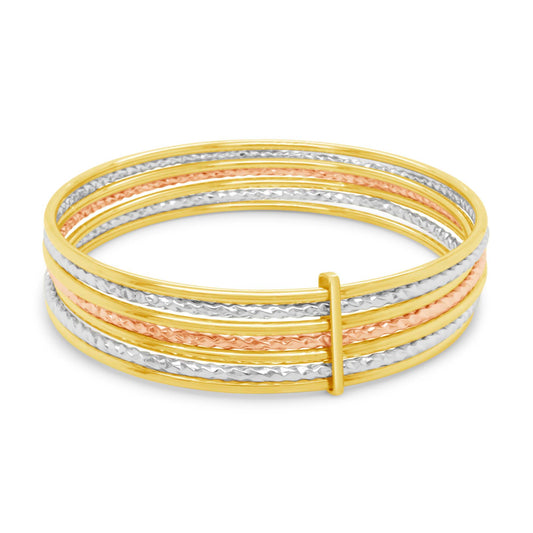 14K Tri-Color Semanario Mixed Texture Bangle