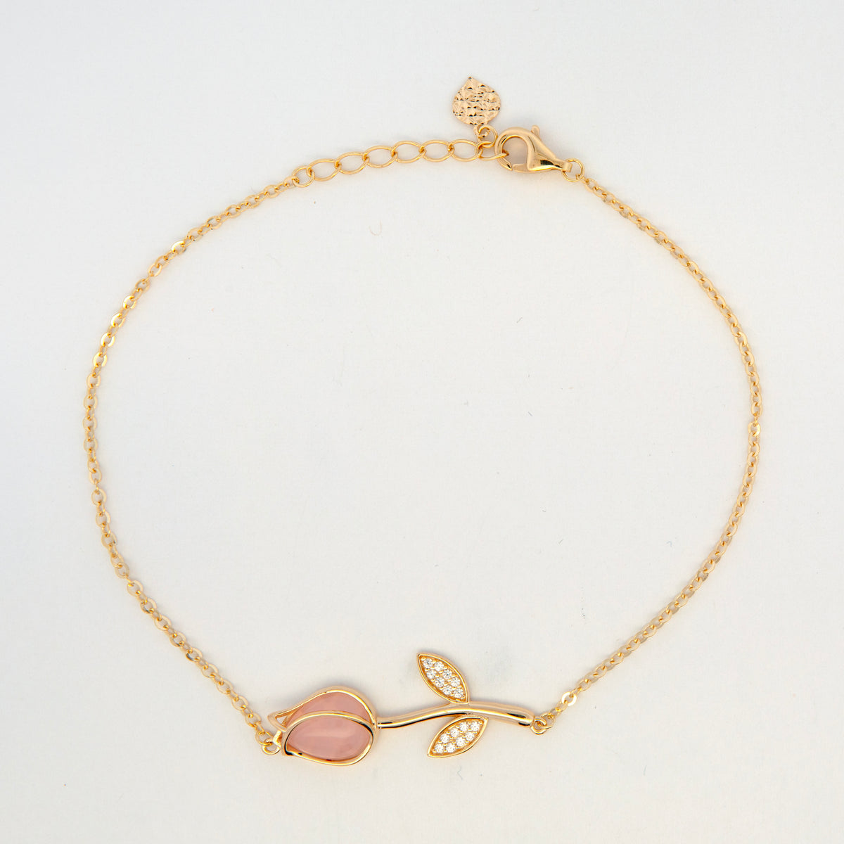 14K Yellow Gold Rose with CZ Accents Bracelet