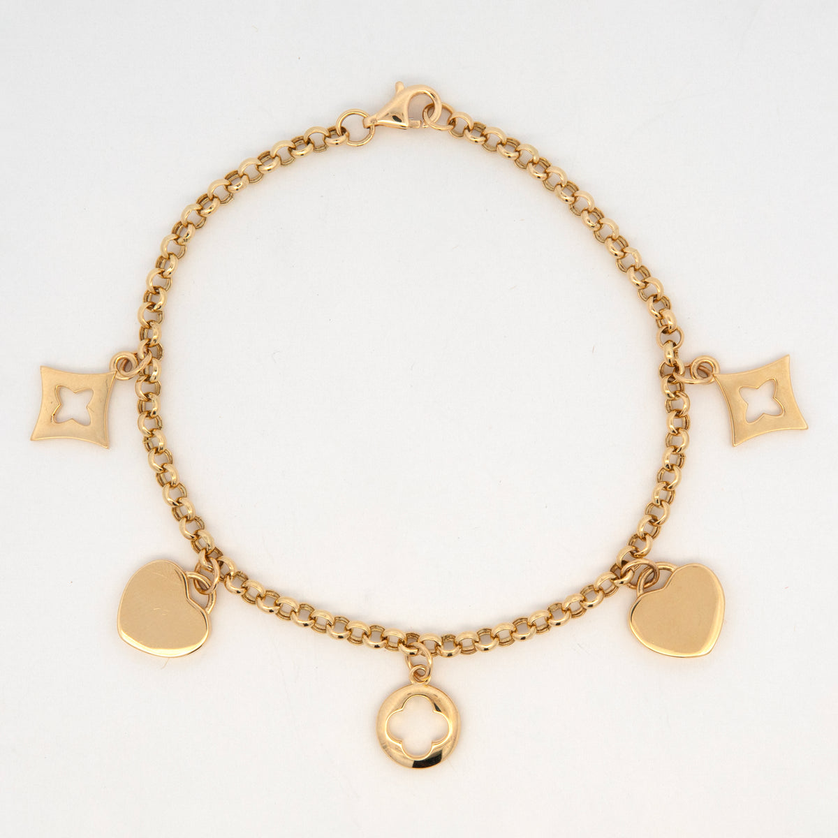 14K Yellow Gold Polished Multi-Charm Bracelet