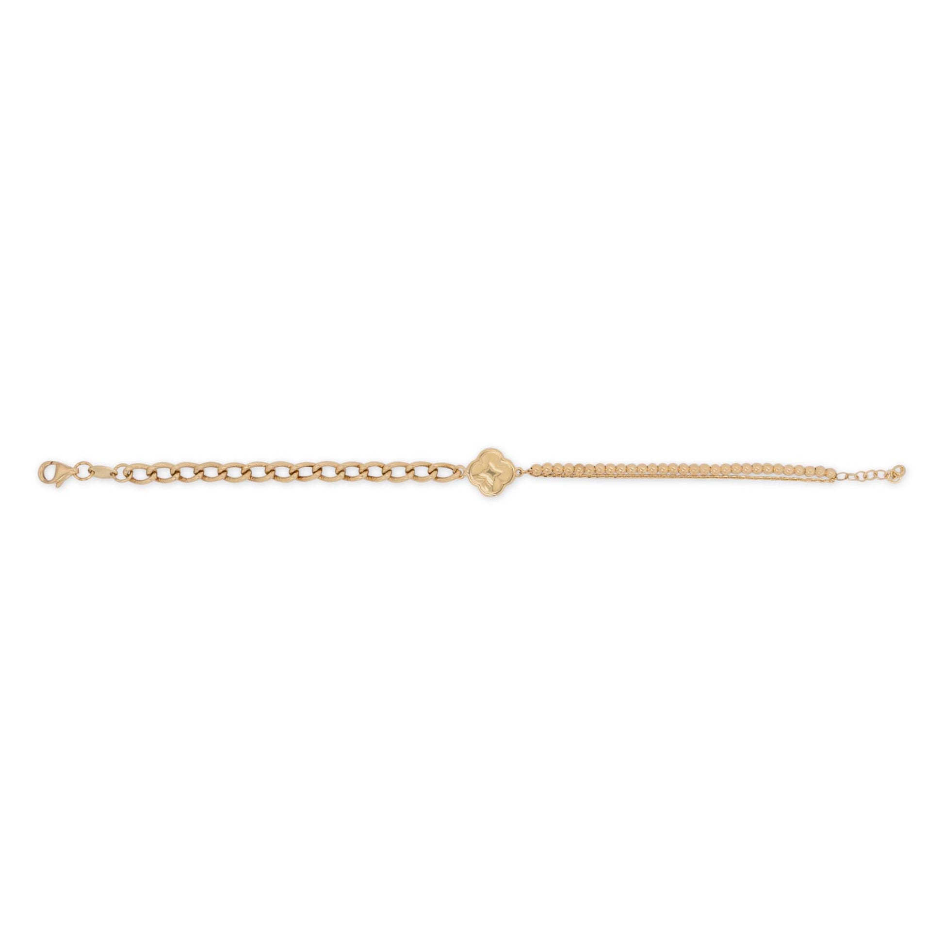 14k Yellow Gold Beads & Cuban Link Clover Bracelet