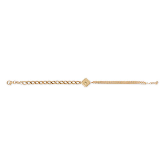 14k Yellow Gold Beads & Cuban Link Clover Bracelet