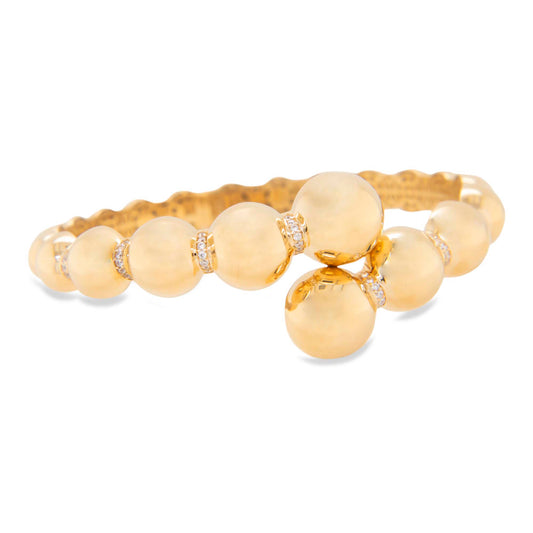 14K Yellow Gold Domed Bangle with CZ Accents