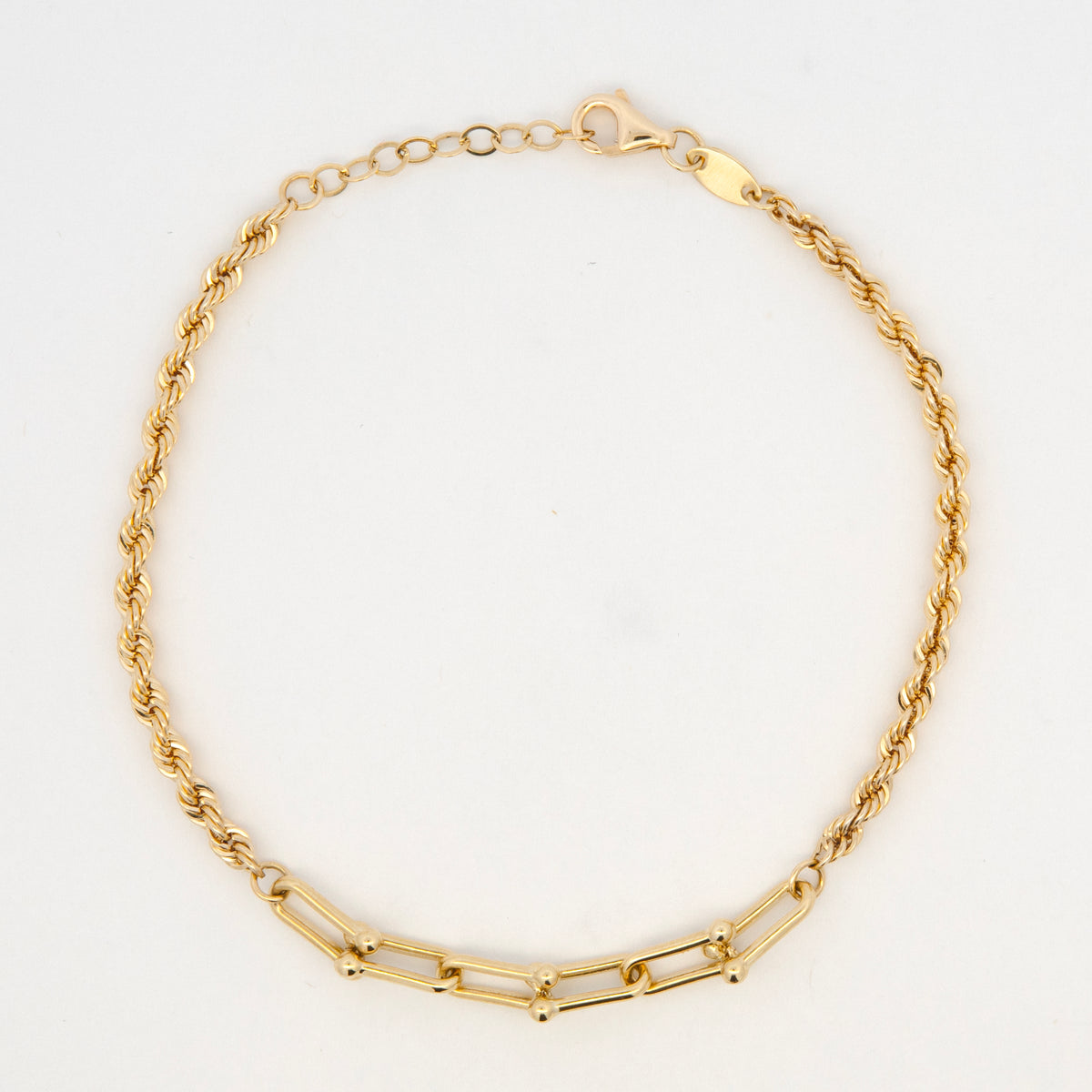 14K Yellow Gold U-Link & Rope Chain Bracelet