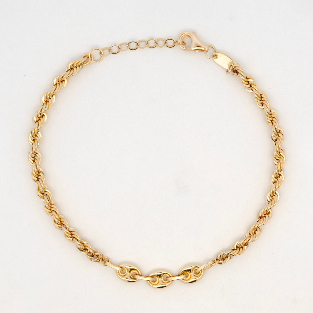 14K Yellow Gold Marina Puff Link & Rope Chain Bracelet