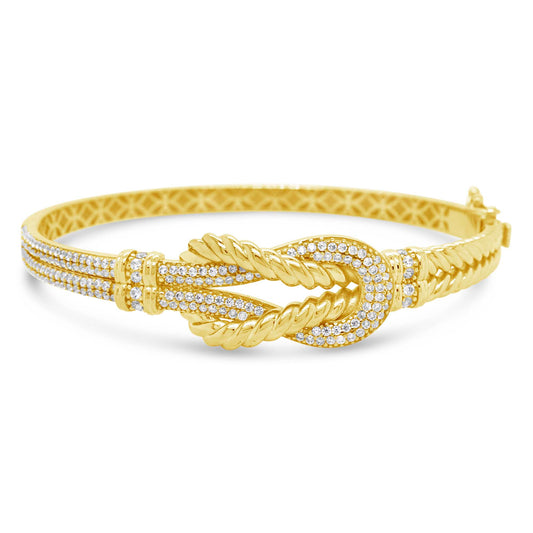 14K Yellow Gold Twisted Rope Knot with CZ Accents Bangle