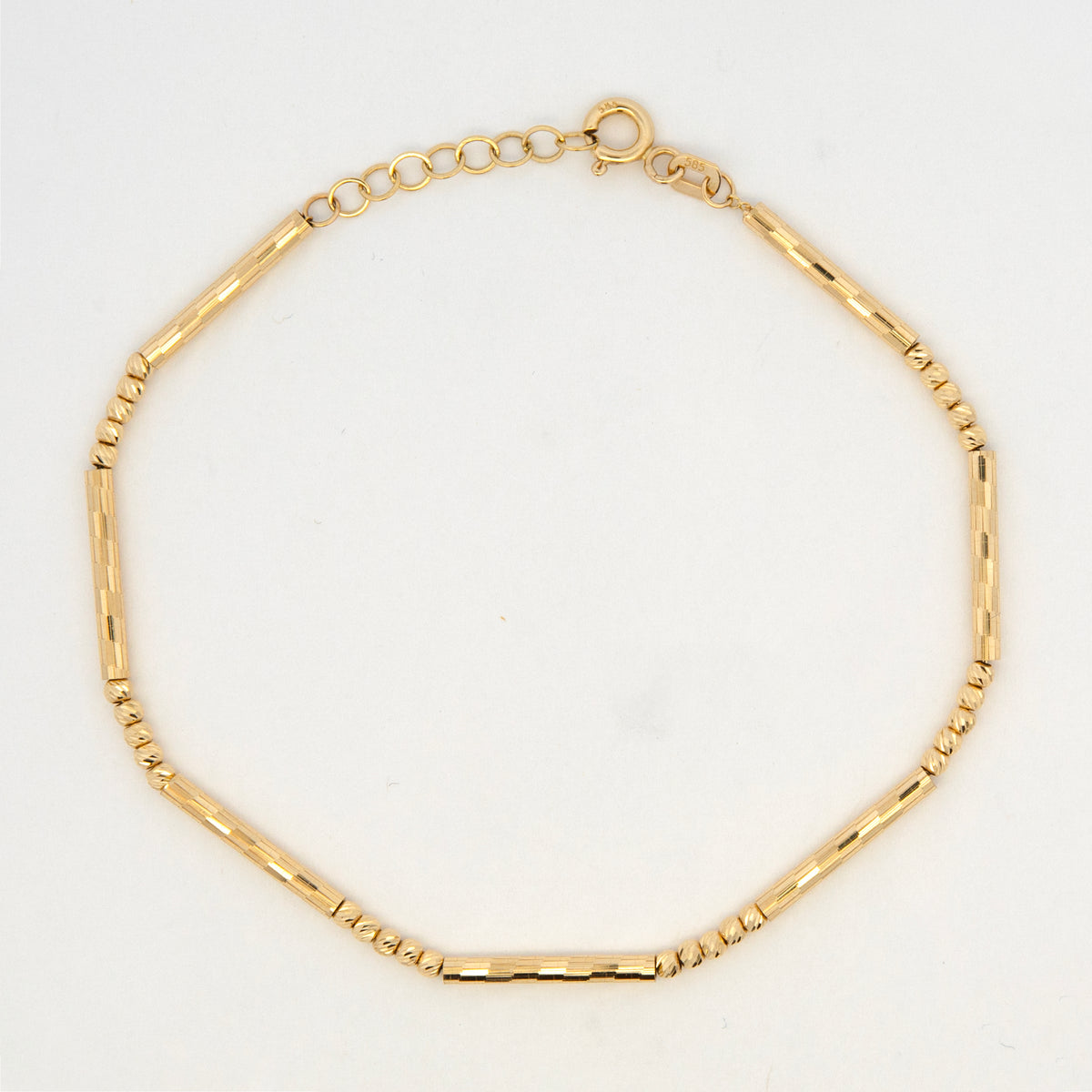 14K Yellow Gold Diamond-Cut Bar & Bead Bracelet